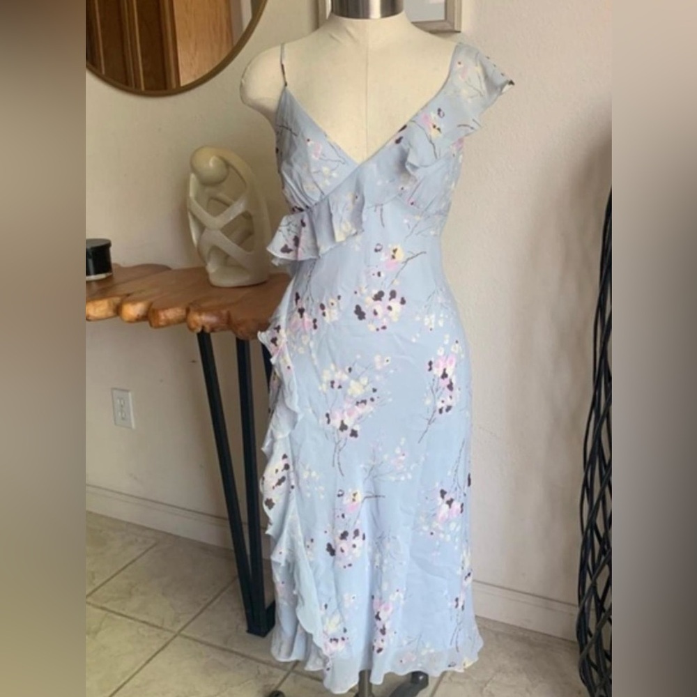100% silk vintage sun dress from Banana Republic in a light blue